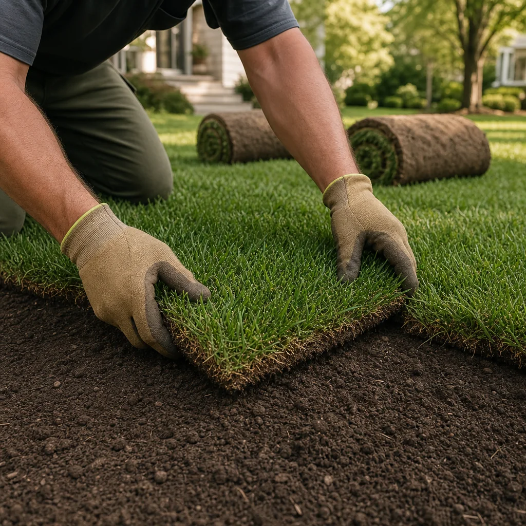 Fresh sod being installed at a North Carolina home